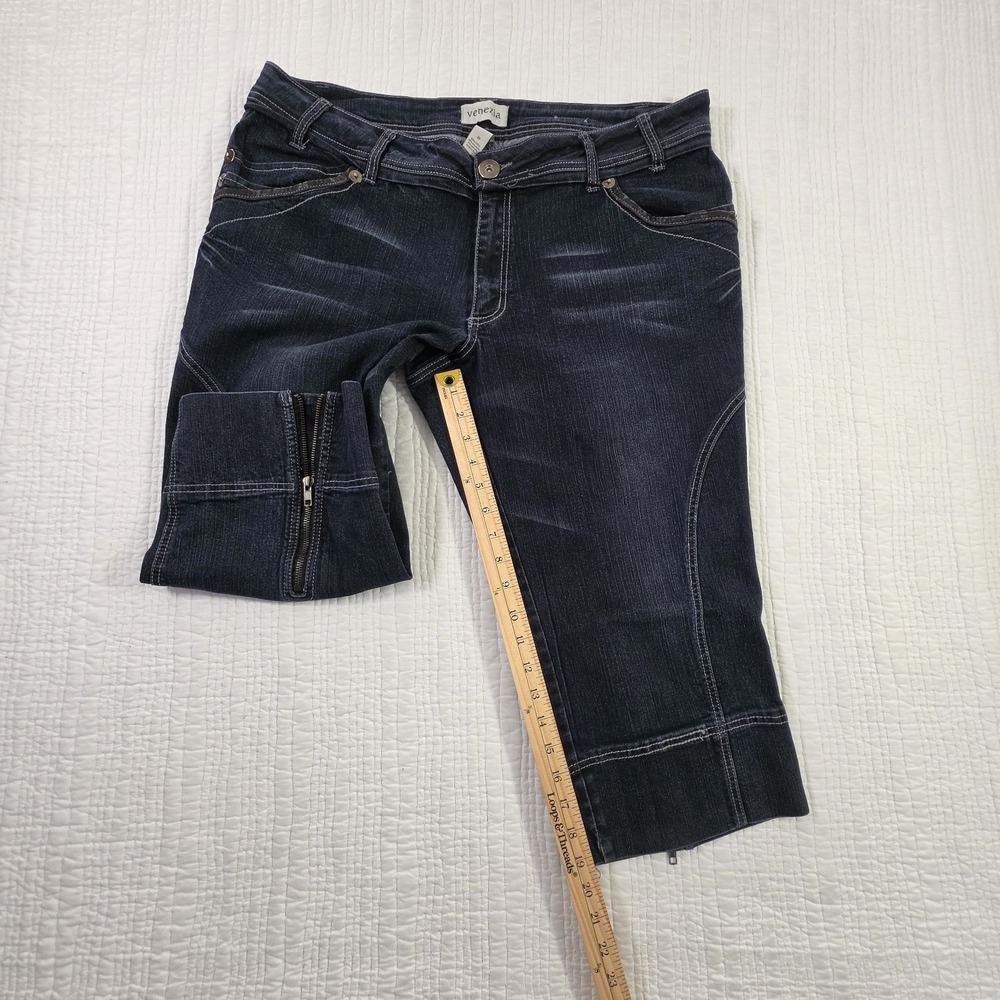 Venezia Dark Wash Capri Jeans Womens 20 Plus‎ Stretch Cropped Denim Zipper Cuff - Picture 12 of 15